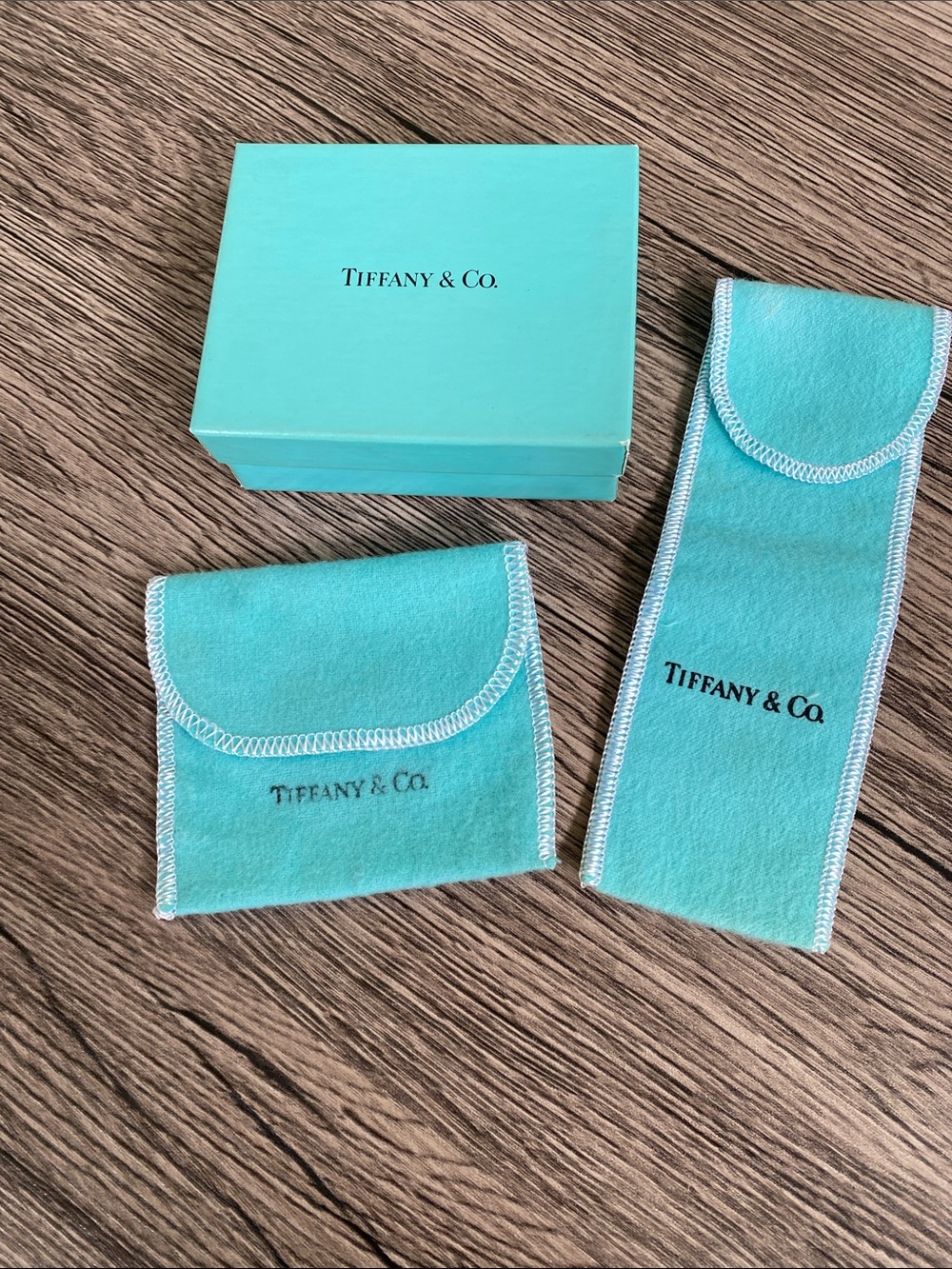 Tiffany & Co. Signature Blue Box with Matching Blue Pouches Jewelry Storage
